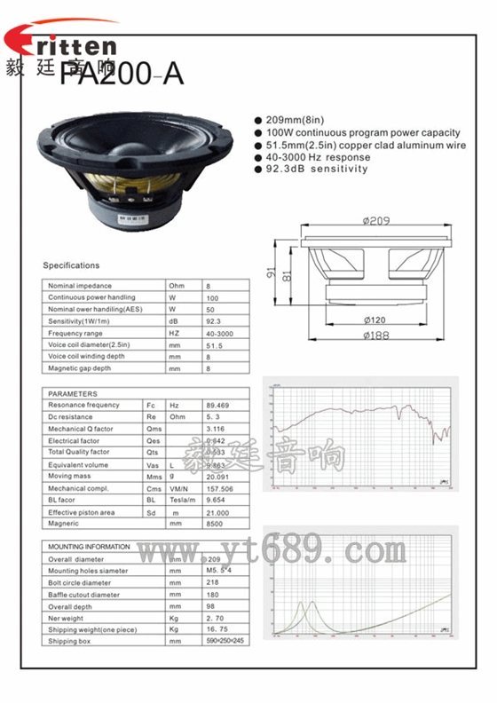 8寸重低音舞臺(tái)音箱喇叭成品圖+曲線圖