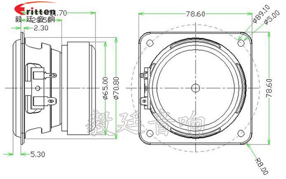 78mm20w全頻內磁喇叭成品圖