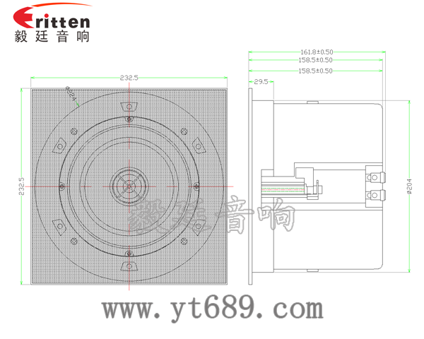 40w 6.5寸吸頂式喇叭成品圖正方網罩