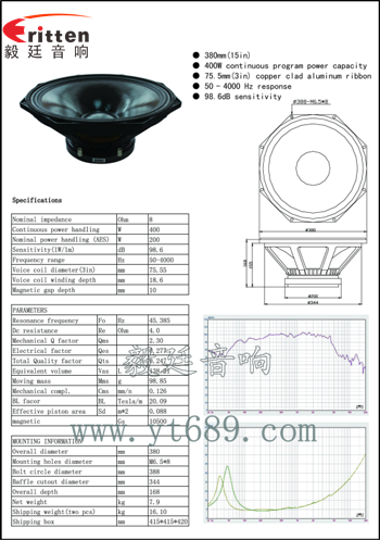 15寸pa低音喇叭曲線圖成品圖